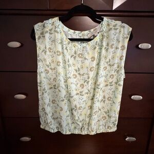 LOFT Floral Blouse - Cream and Gold